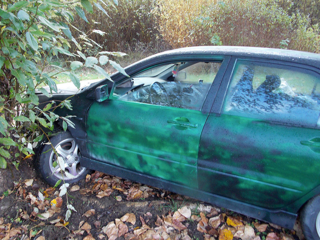 A car crash north of Lake Stevens ended a robber’s getaway Wednesday morning, according to Monroe police. Courtesy of Monroe Police Department.
