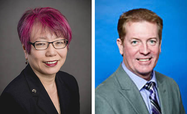 Mountlake Terrace City Council candidates Kyoko Matsumoto Wright (left) and Seaun Richards.