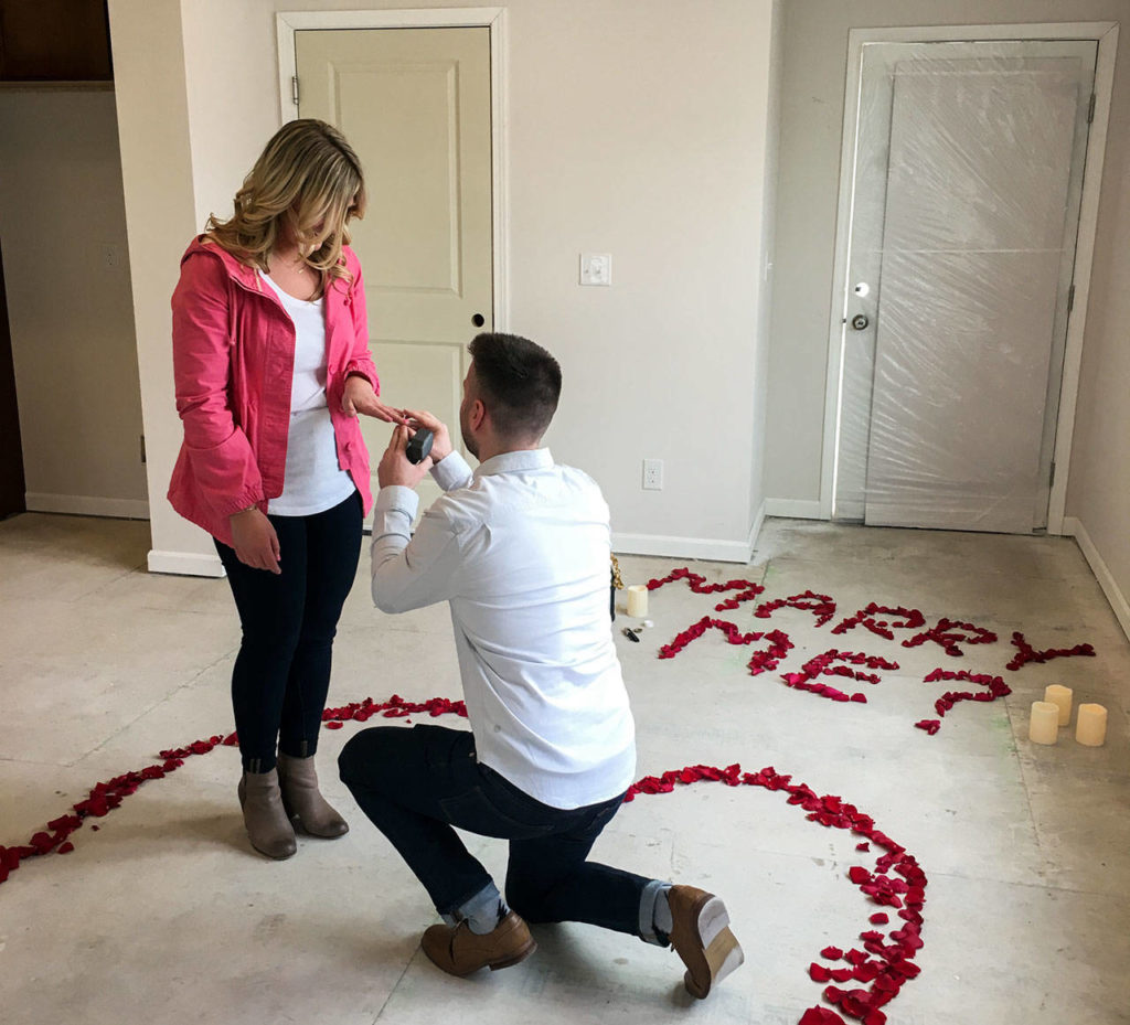 Brandon Corsi proposed to Whitney Johnson at their new home in April while it was still under construction in the Overlook at Riverfront development in Everett.
