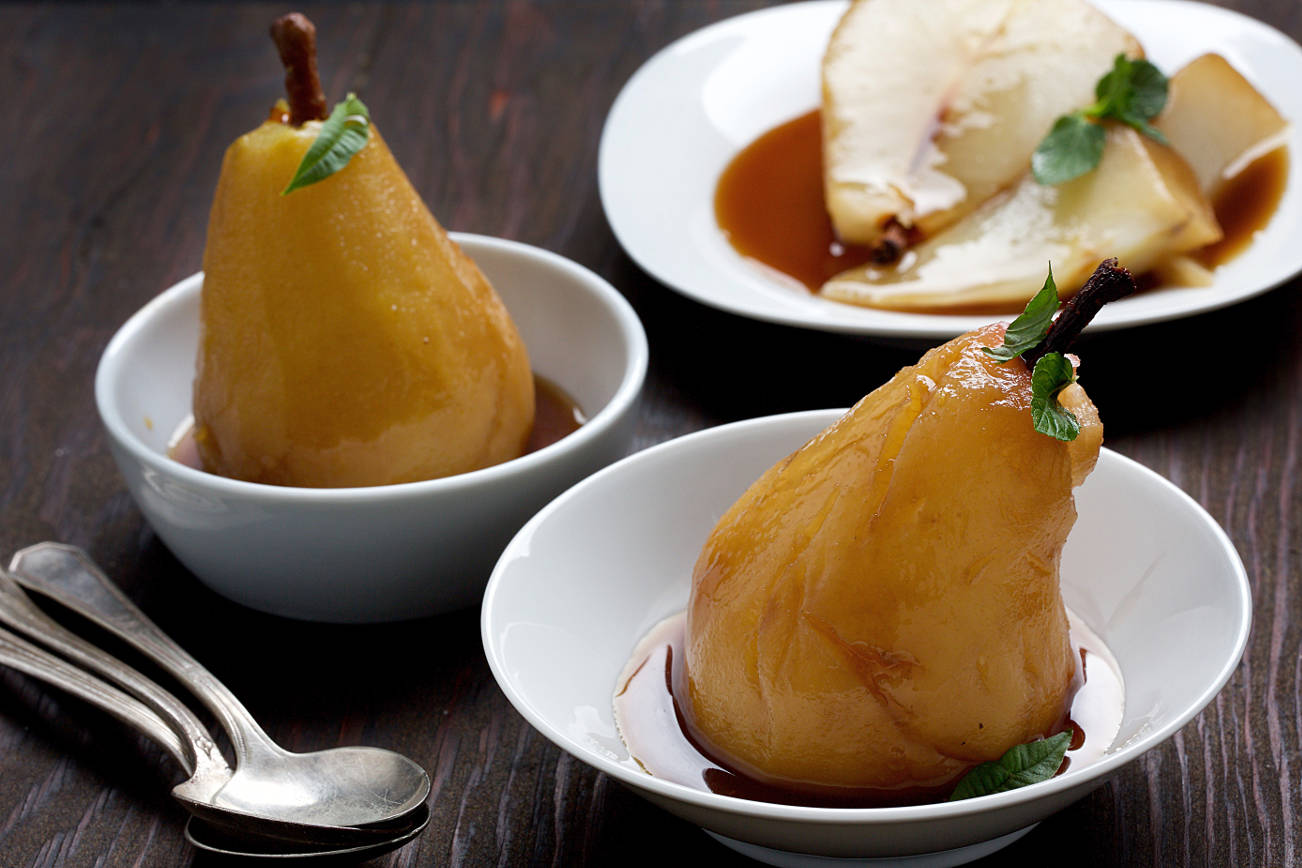 Poached pears benefit from a boozy little kick