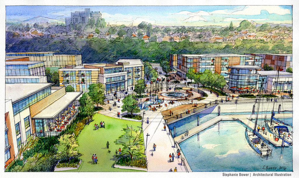 Artist rendering of Waterfront Place development project in Everett. (Port of Everett)
