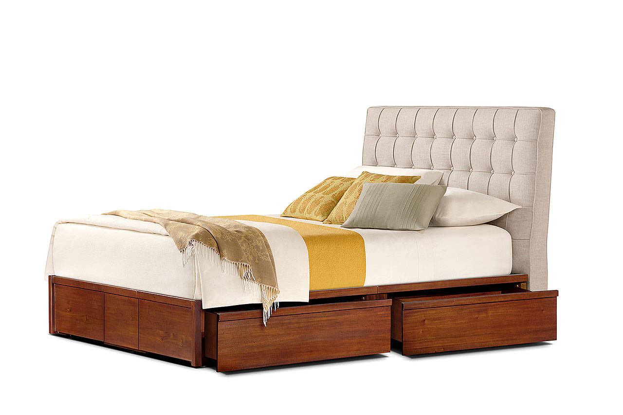 The Newhouse bed by Charles P. Rogers ($1,499-$5,897, charlesprogers.com) offers storage underneath. (Charles P. Rogers)
