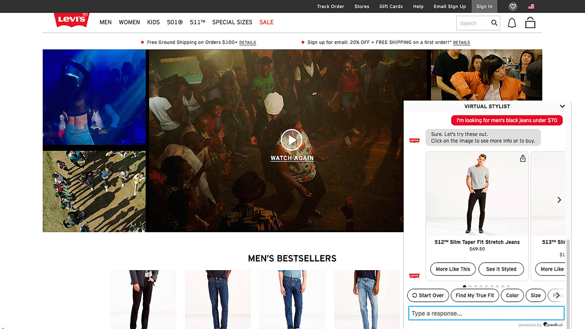 Levi Strauss Co.s Virtual Stylist, which texts back and forth with online customers to offer recommendations based on their preferences. (Levi Strauss & Co.)