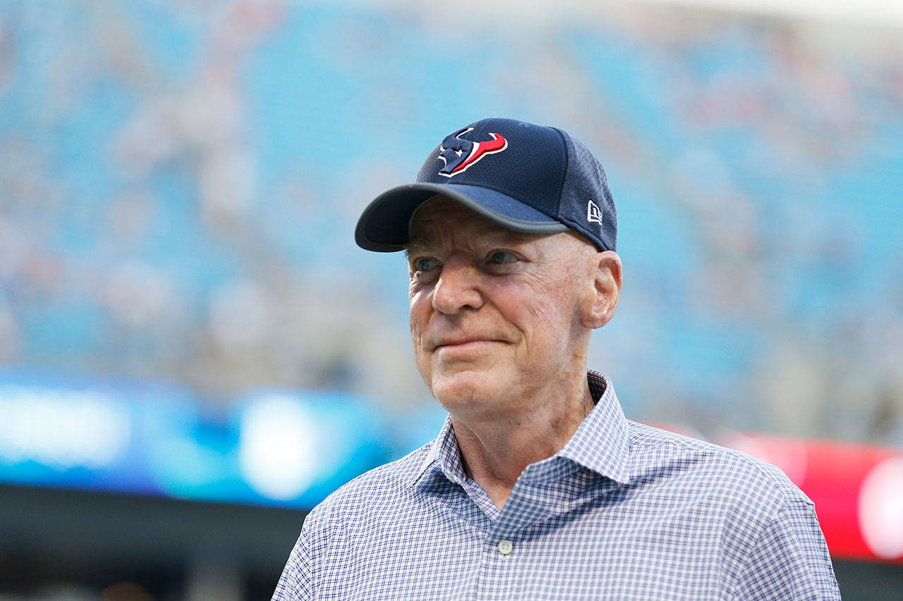Texans owner Bob McNair walks on the field before a preseason game against the Panthers on Aug. 9, 2017, in Charlotte, N.C. (AP Photo/Jason E. Miczek)