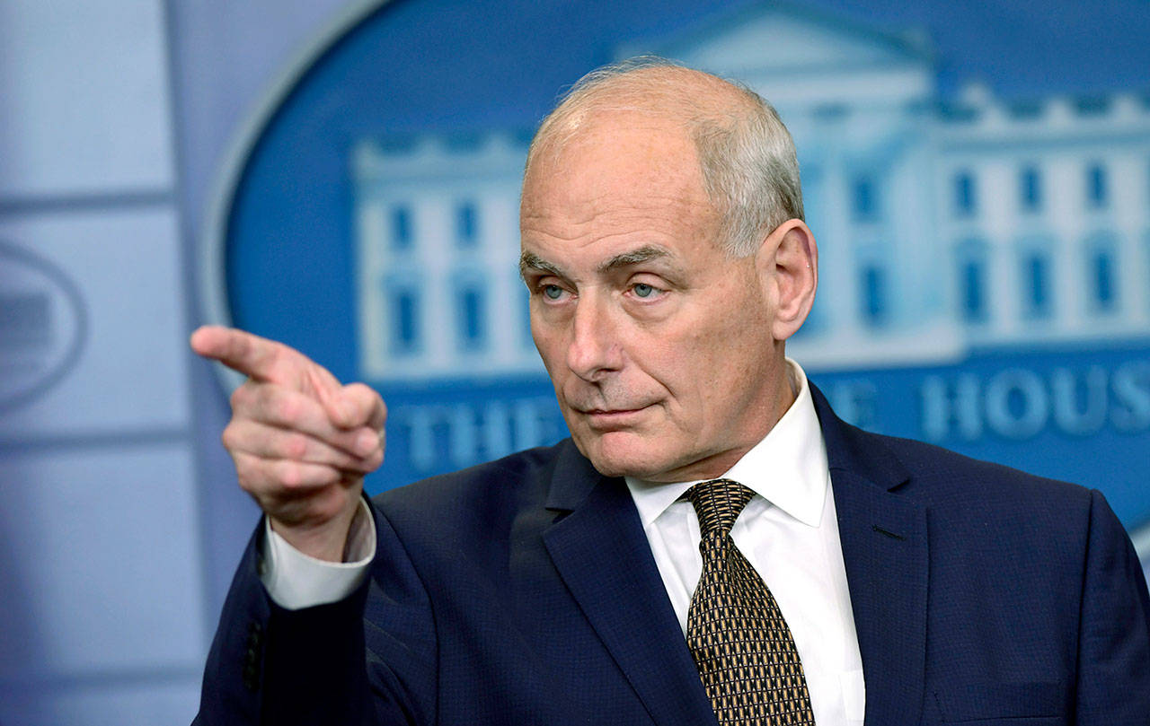 In this Oct. 12 photo, White House Chief of Staff John Kelly calls on a reporter during the daily briefing at the White House in Washington. (AP Photo/Susan Walsh, File)