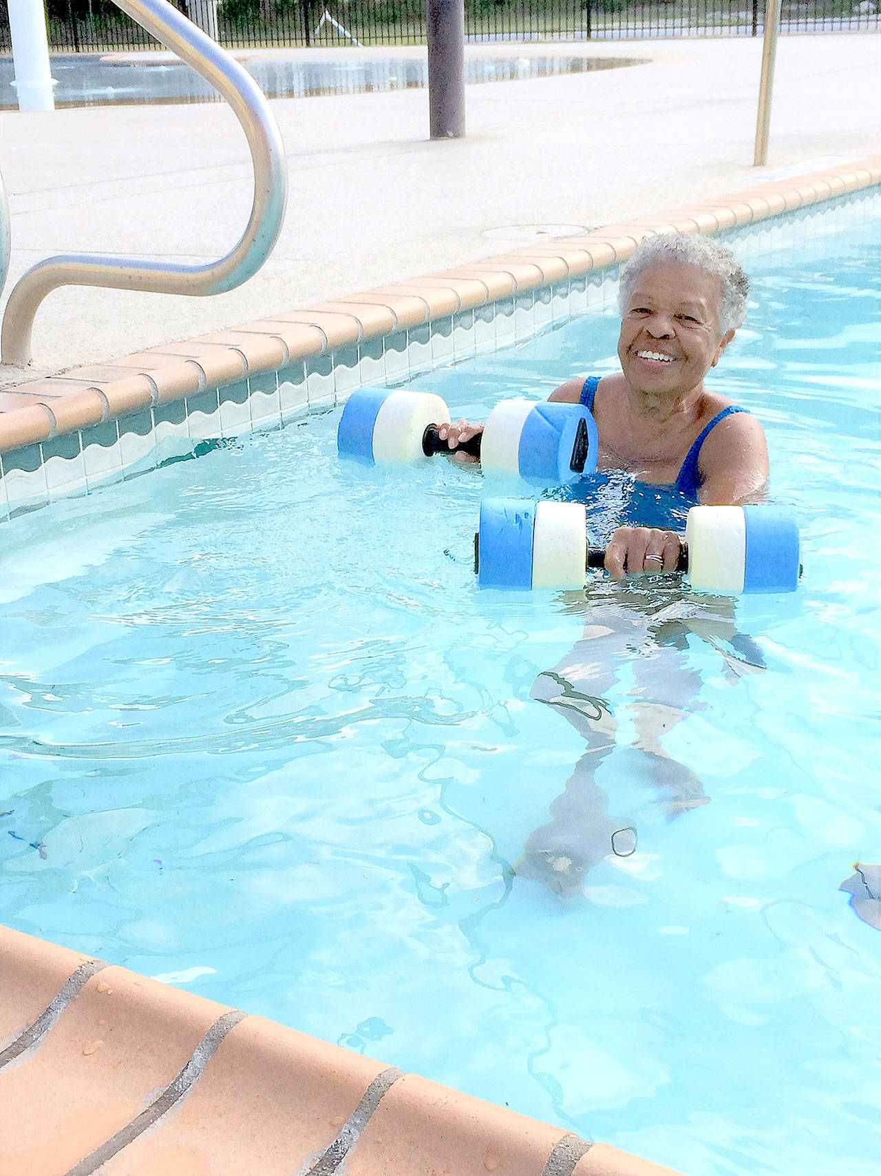 Wilhelmina Delco, who turned 88 in July, exercises five days a week in a pool near her home in Austin, Texas. (Sharon Jayson / Kaiser Health News)