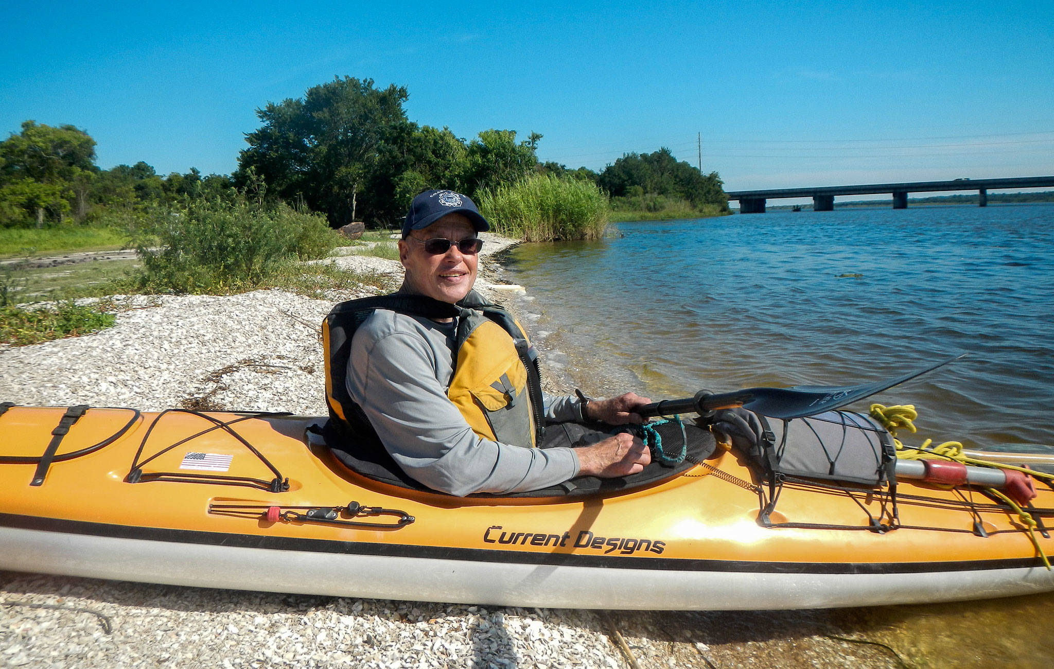 Hank Landau of Woodway poses for a photo at Big Lagoon State Park in Florida during his trip this past summer from Mobile, Alabama, to the Atlantic Ocean. (Hank Landau)