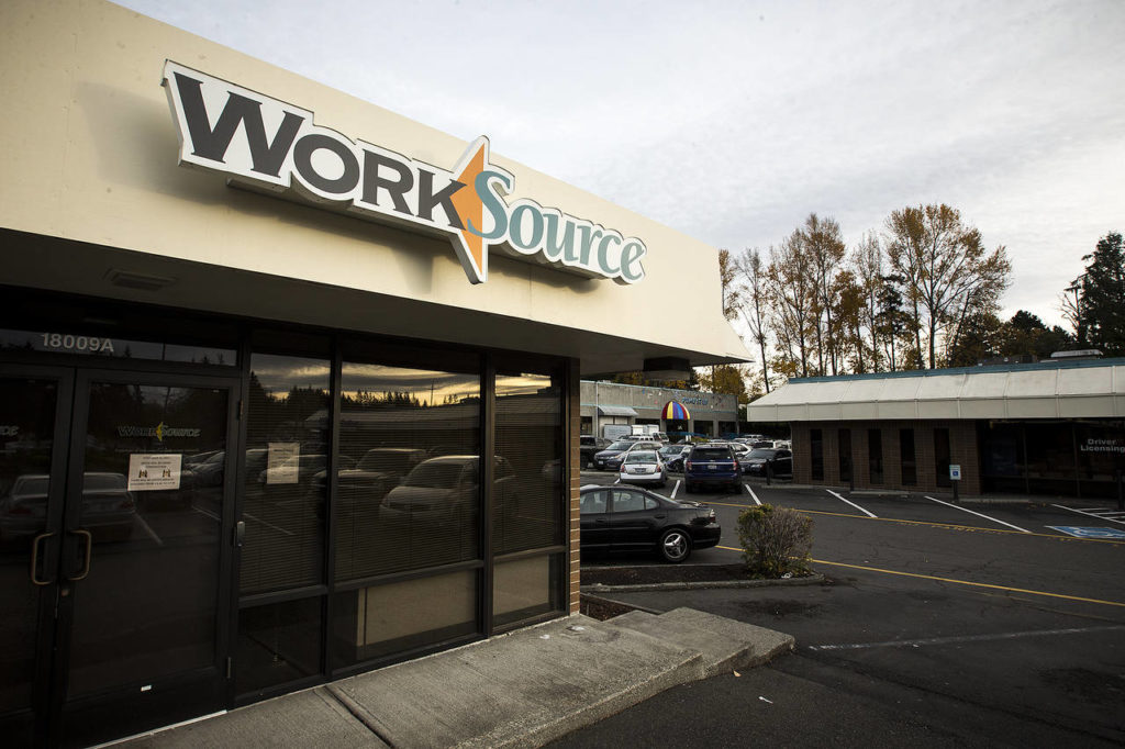 The state WorkSource office and the nonprofit WorkForce Snohomish provide services in Lynnwood for workers looking to reconnect to the job market. 
(Ian Terry / The Herald)
