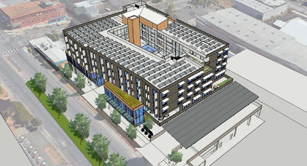 Groundbreaking for HopeWorks Station II, an employment and housing complex planned for Broadway near Everett Station, is scheduled for early 2018. (Courtesy HopeWorks)
