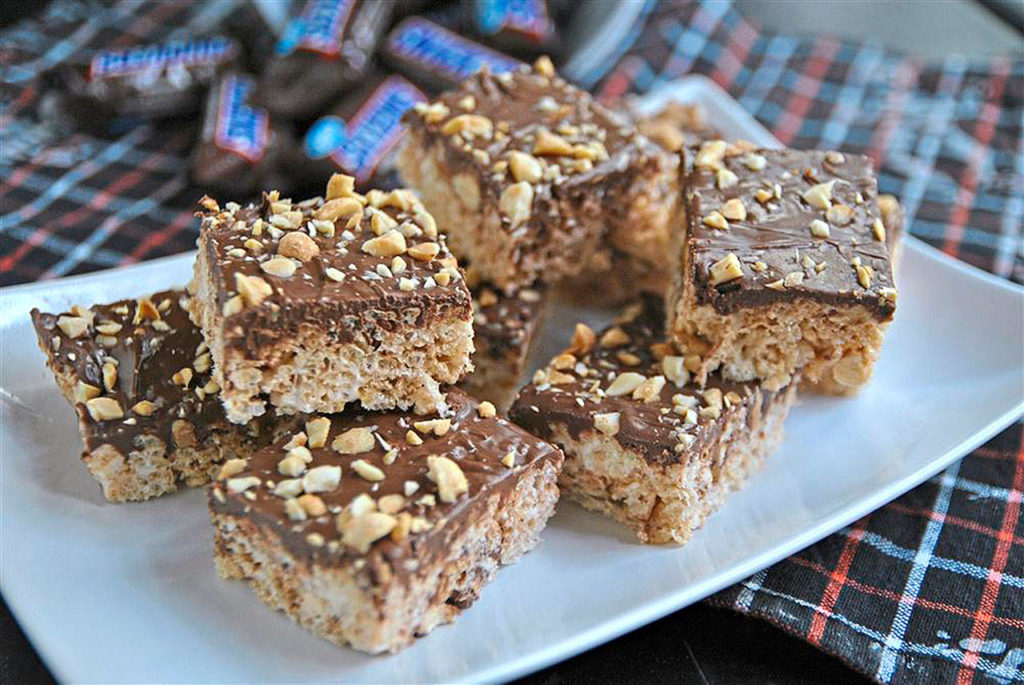 Next time you make Rice Krispies Treats, sneak a chopped-up candy bar into the gooey snacks. (Gretchen McKay/Pittsburgh Post-Gazette)
