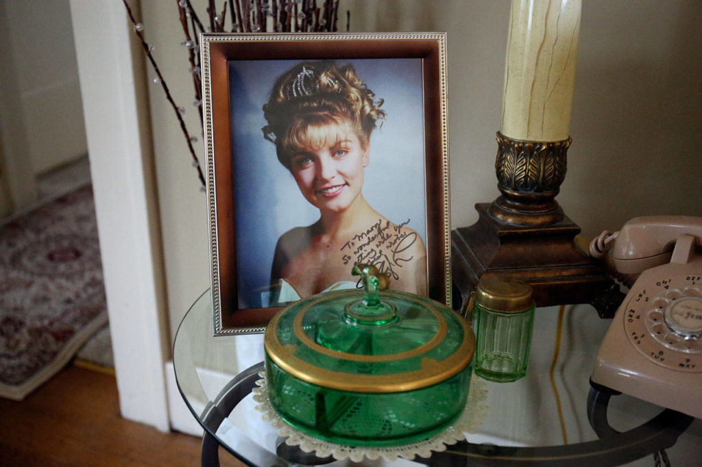 A photo of Laura Palmer, the murdered prom queen in the “Twin Peaks” series, is among the tributes in the Rebers’ home in Everett. (Kevin Clark / The Herald)
