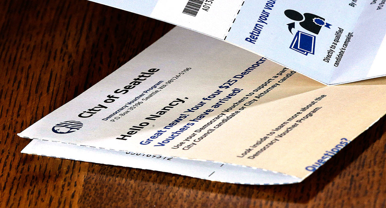 A Seattle Democracy Voucher. A judge has upheld the city’s voucher system as constitutional. (AP Photo/Ted S. Warren, File)