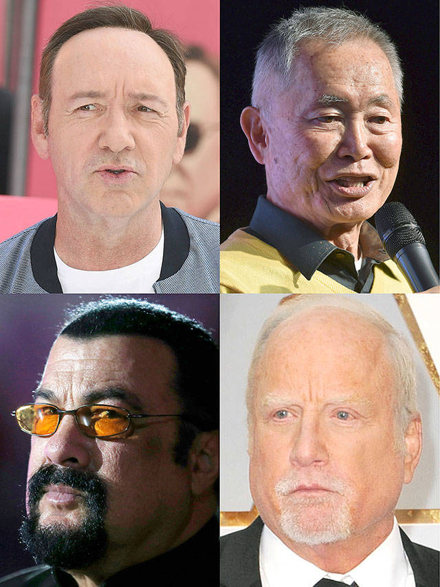 Clockwise from top left: Kevin Spacey, George Takei, Steven Seagal and Richard Dreyfuss