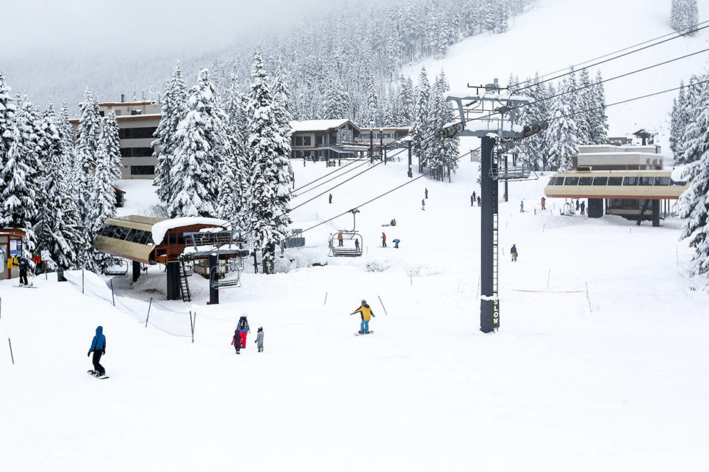 The base of Stevens Pass on the mountain’s opening day, Thursday. (Ian Terry / The Herald)
