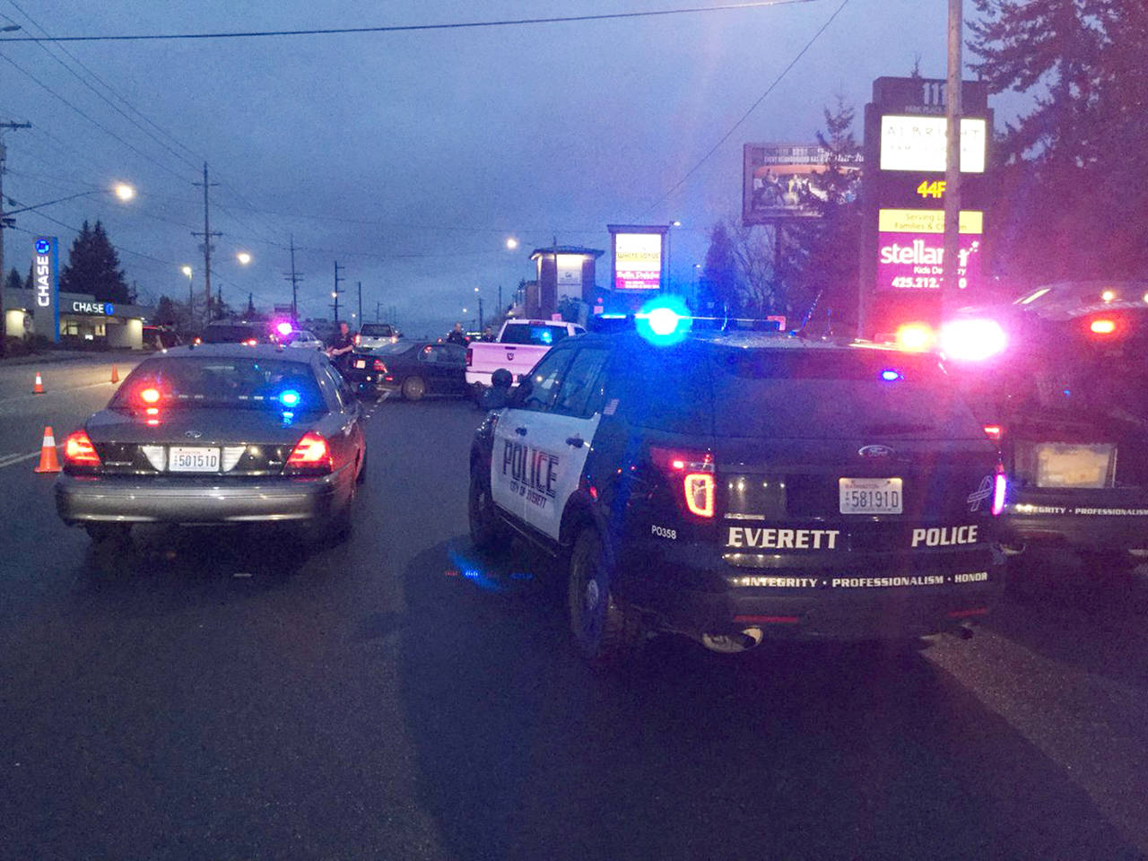 A man in a stolen car crashed into a Dodge Ram early Friday in south Everett. (Everett Police Department)