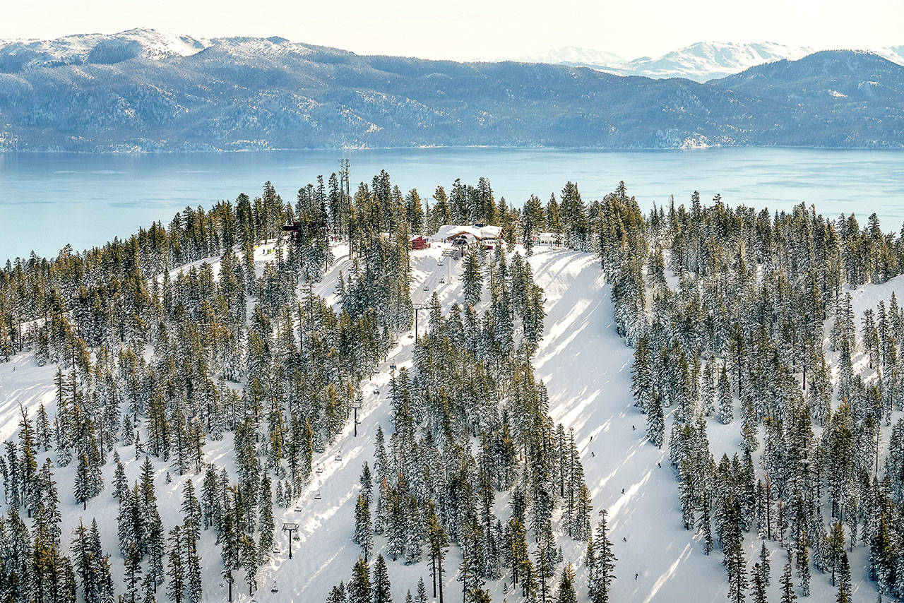 Skiers get a good look at Lake Tahoe, the largest alpine lake in North America, from Northstar California. (Northstar California)