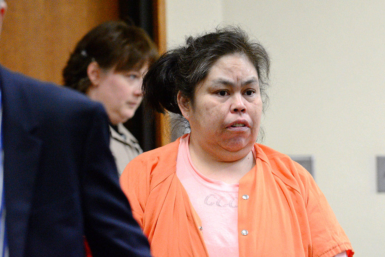Ramona Ward, who is charged with murdering 2½-year-old Isaac Ward, appears in Clallam County Superior Court on Wednesday, where she rejected a plea offer. (Jesse Major/Peninsula Daily News) ​