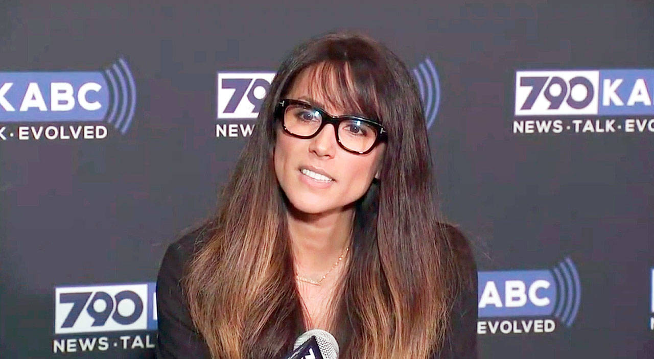 Los Angeles radio anchor Leeann Tweeden discusses her allegations of sexual harassment by Al Franken during a 2006 overseas USO tour at ABC studios in Glendale, California, on Thursday. (KABC-TV via AP)