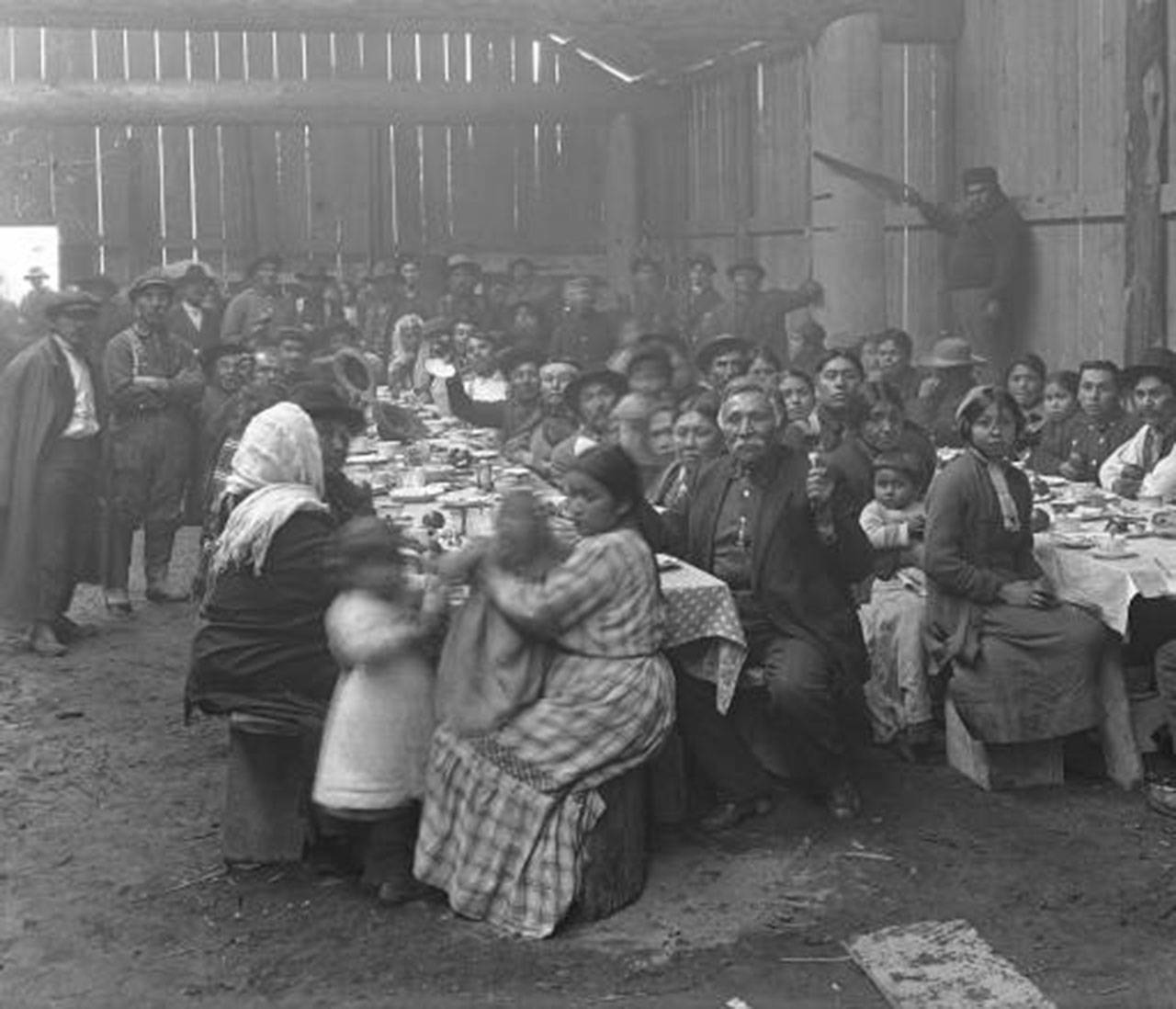 Treaty Day Celebration in 1914 at the Tulalip Reservation. (J.A. Juleen)