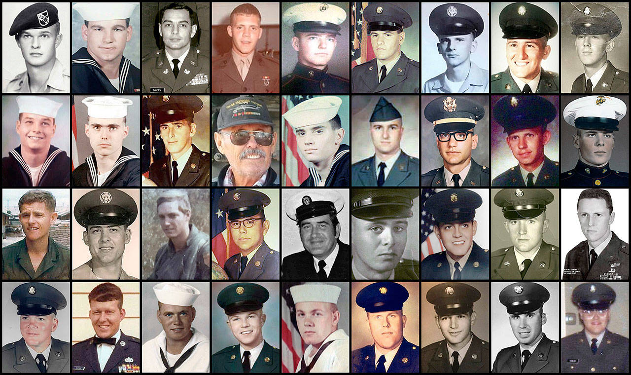 This combination of photos provided by families shows some of the hundreds of U.S. veterans of the Vietnam War who suffered from cholangiocarcinoma, a rare bile duct cancer believed to be linked to liver fluke parasites. (AP Photo)