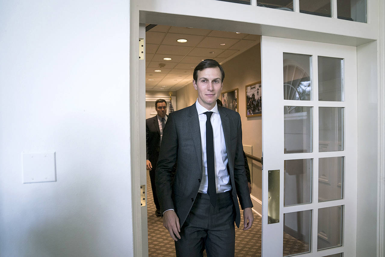 Jared Kushner arrives before President Donald Trump and Singapore’s Prime Minister Lee Hsien Loong speak at a news conference in the Rose Garden at the White House on Oct. 23. (Jabin Botsford / Washington Post)