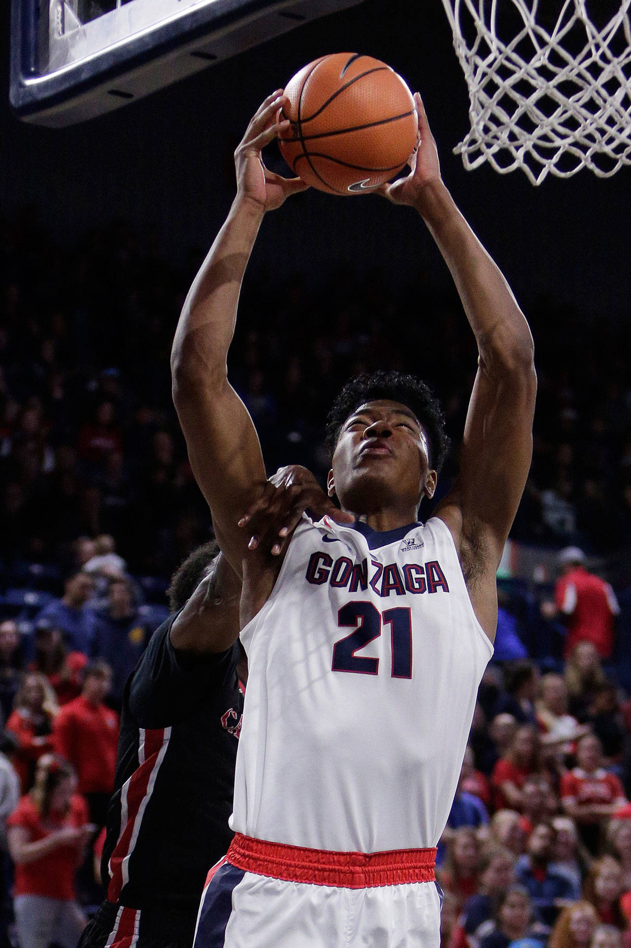 Gonzaga forward Rui Hachimura (21) shoots during the first half of a game against Incarnate Word on Nov. 29, 2017, in Spokane. (AP Photo/Young Kwak)