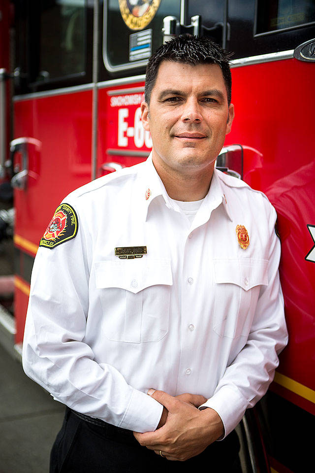Travis Hots is the fire chief of Snohomish County Fire District No. 22 in Getchell. (Ian Terry / The Herald)