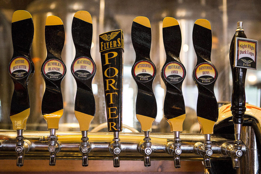 Taps at Flyers Restaurant and Brewery in Oak Harbor are shaped like propellers. (Ian Terry / Herald file)
