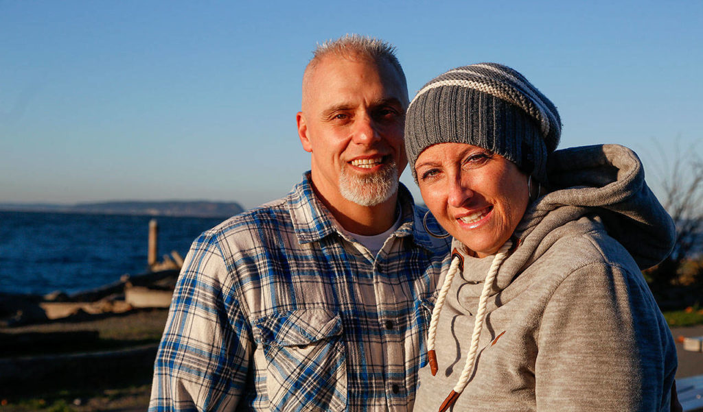 Heather Lopez, 37, and her fiance Jimmy Absher, 43, are getting married Dec. 17 instead of in April. Earlier this week, Heather got her family members to come out to Mukilteo Lighthouse Park and update family pictures. Heather is battling cancer and it isn’t good news. The doctor’s advice is to do what she wants, do what matters—and do it now. (Dan Bates / The Herald)
