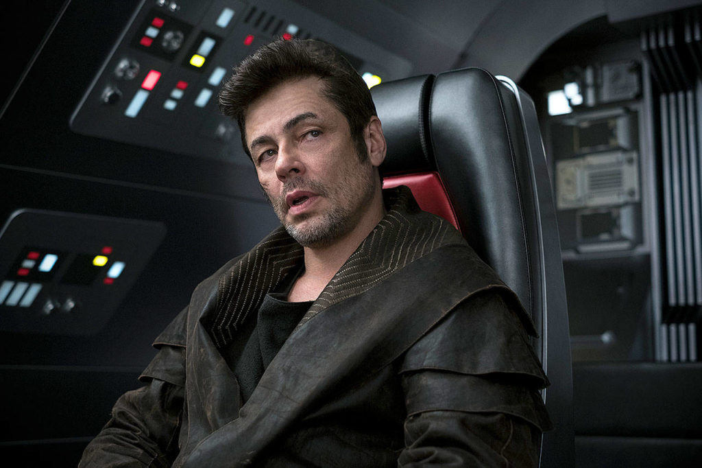 Benicio del Toro is DJ in “Star Wars: The Last Jedi,” in theaters on Dec. 15. (Jonathan Olley/Lucasfilm via AP)
