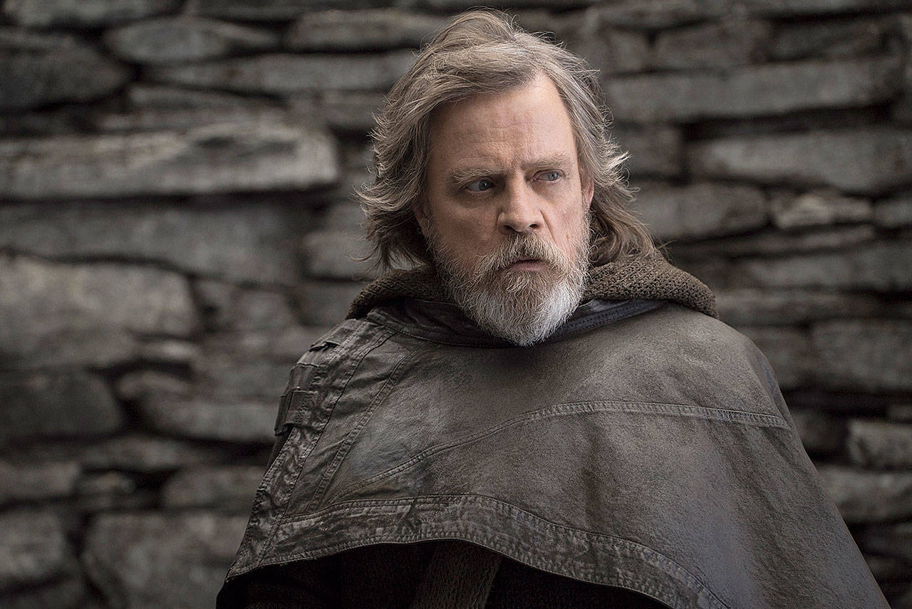 Mark Hamill is back as Luke Skywalker in “Star Wars: The Last Jedi,” in theaters on Dec. 15. (John Wilson/Lucasfilm via AP)