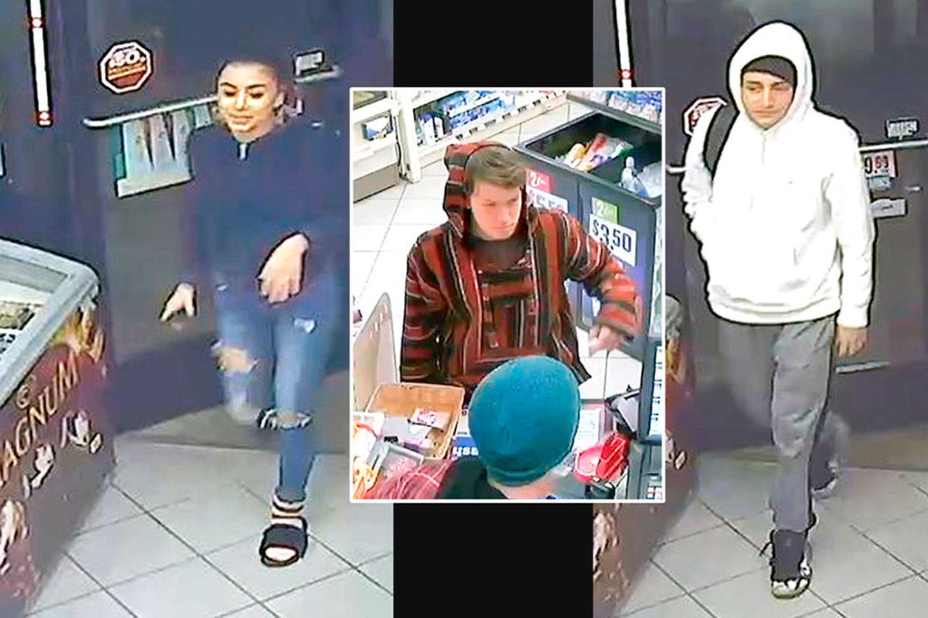 Sheriff’s deputies are looking for these three people of interest in the shooting death of a woman near Everett on Thursday. (Snohomish County Sheriff’s Office) 
