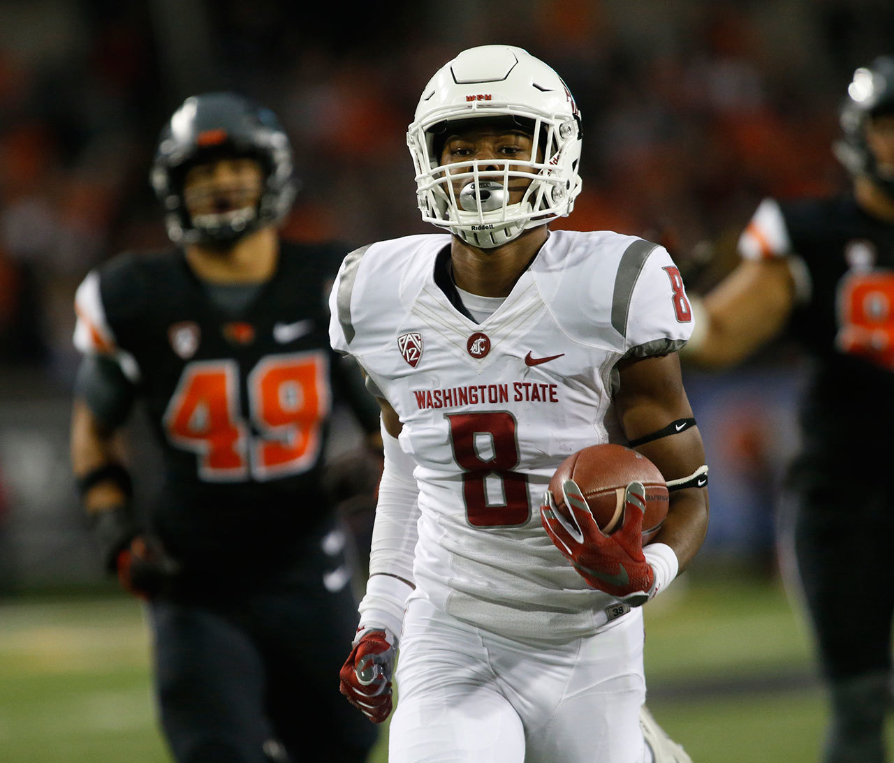 Washington State receiver Tavares Martin Jr. (8) has been dismissed from the team for a violation of team rules. (AP Photo/Timothy J. Gonzalez)