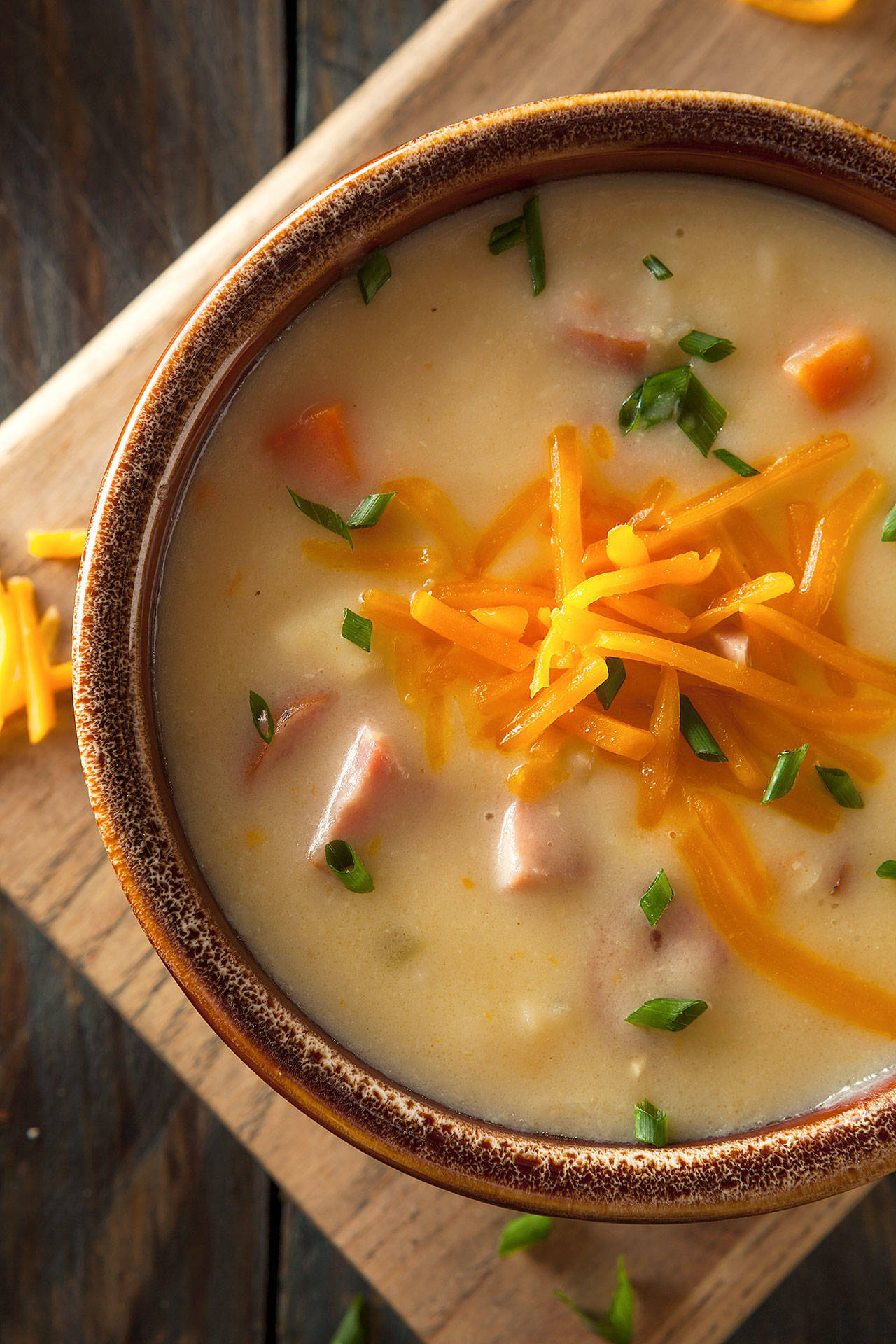 This soup is made with chunks of potatoes, a nut brown ale, chopped green onions and two kinds of cheese. (Thinkstock)