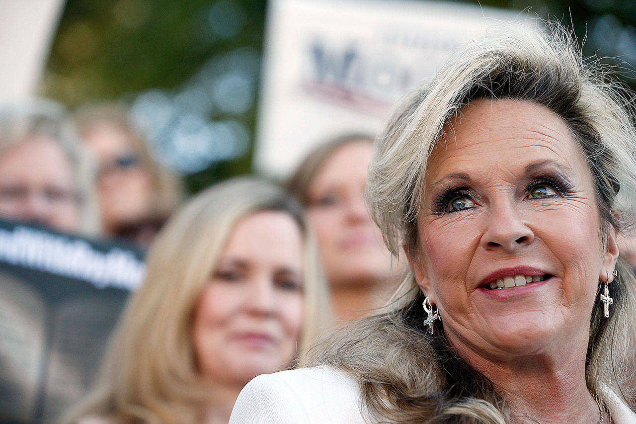 Kayla Moore, wife of Alabama U.S. Senate candidate Roy Moore, speaks at a news conference Nov. 17 in Montgomery, Alabama. (AP Photo/Brynn Anderson)