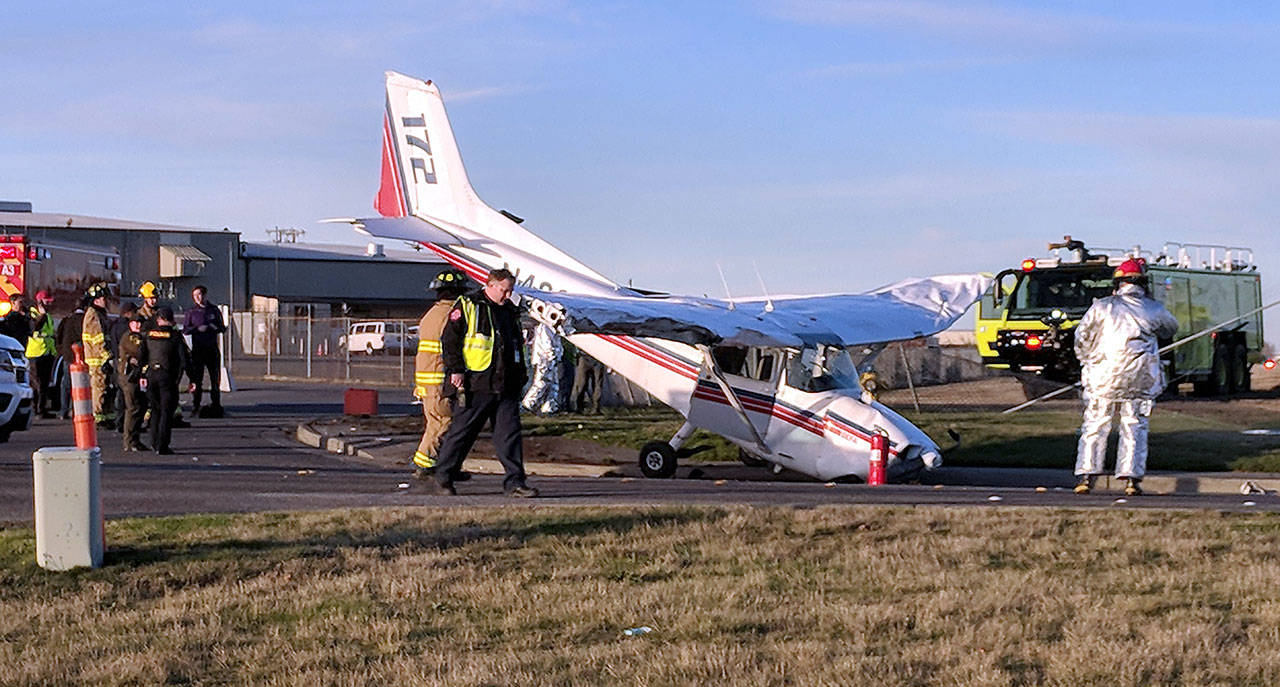 This Cessna 172 crash-landed Dec. 8 at Paine Field. (Dave Tannahill)