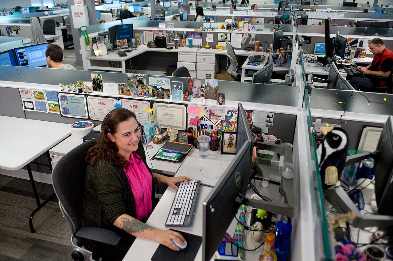 Comcast call agent Danielle Flatto, who works at the Technician Support Center in Everett, believes that her work makes for a better customer experience. “It makes me proud to be a Comcaster,” she said. (Photo courtesy of Comcast)