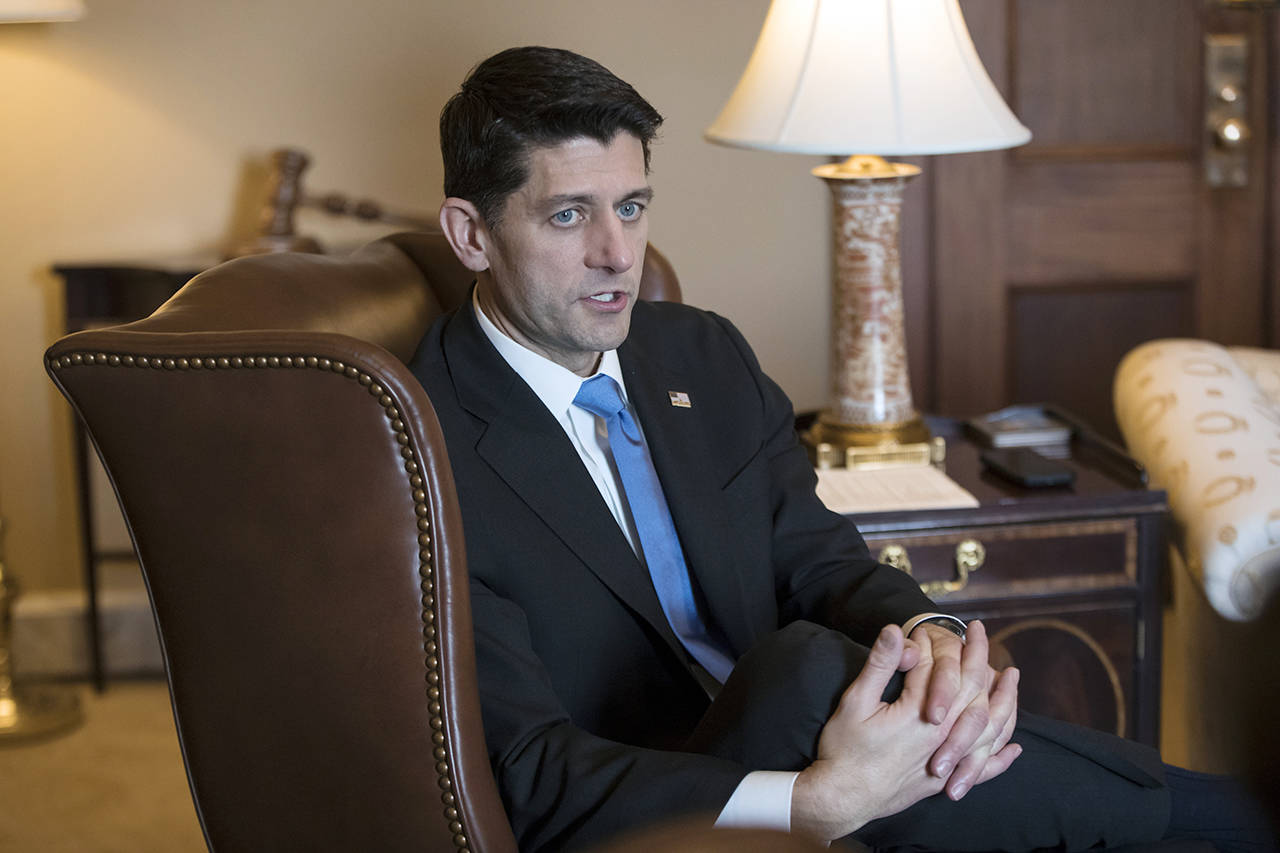 House Speaker Paul Ryan, R-Wis., speaks in his office just after final approval of the Republican rewrite of the tax code, during an interview with The Associated Press at the Capitol in Washington on Tuesday. (AP Photo/J. Scott Applewhite)