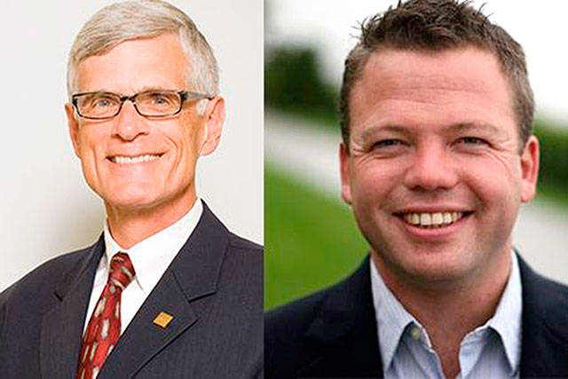 Lyle Ryan (left), an executive vice president at Coastal Community Bank, and Nick Harper, who has been working at the Master Builders Association of King and Snohomish Counties. (City of Everett)