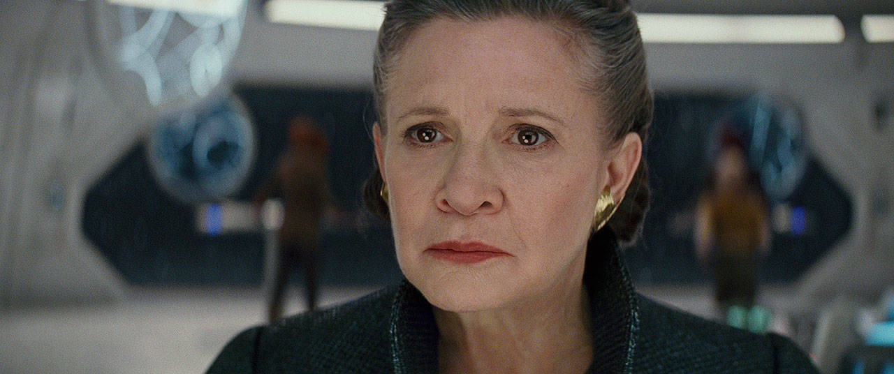 The late Carrie Fisher portrayed General Leia for the last time in “Star Wars: The Last Jedi.” (Lucasfilm via AP)