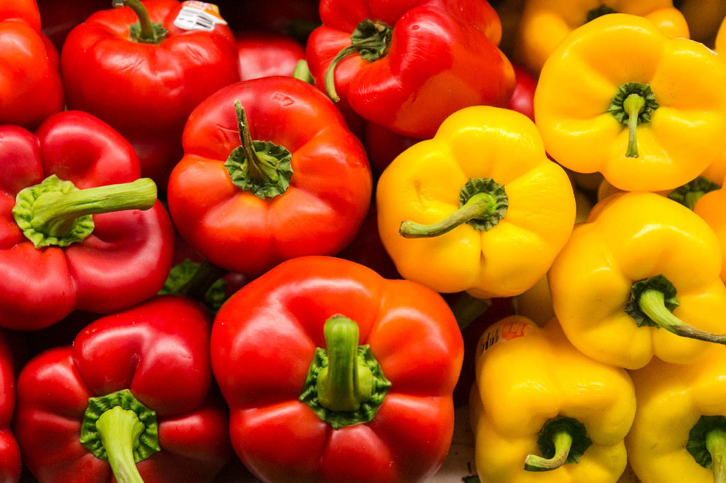 Bell peppers were for sale Thursday night at Produce Place in Marysville. (Kevin Clark / The Daily Herald)
