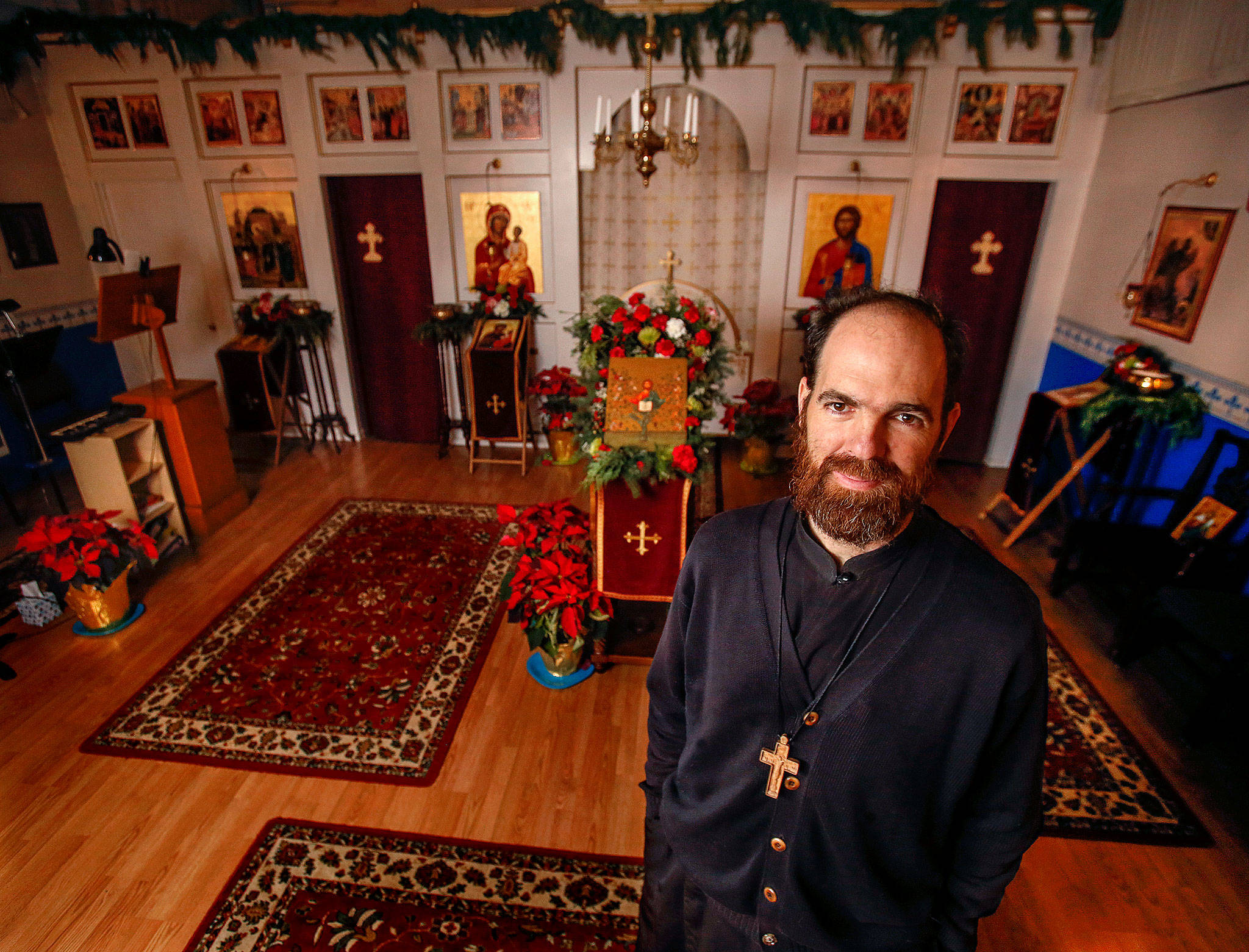 The Rev. David Sommer is the priest at St. Thomas Orthodox Church in Snohomish. On Sunday, the church will mark the Theophany of the Lord, the baptism of Jesus, with a water blessing at Blackman Lake. (Dan Bates / The Herald)