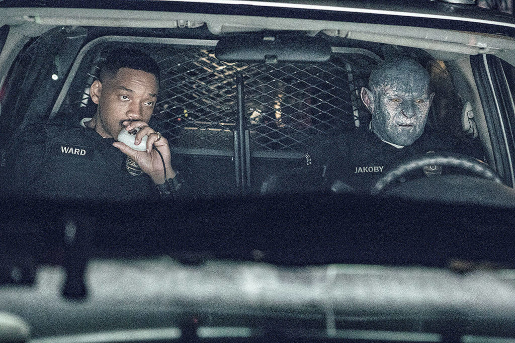 Will Smith, left, and Joel Edgerton star in “Bright,” a Netflix movie that revolves around a couple of police officers with wildly different backgrounds. (Matt Kennedy/Netflix)
