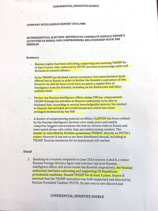 The first page of the so-called “Steele dossier.” (Buzzfeed via DocumentCloud)