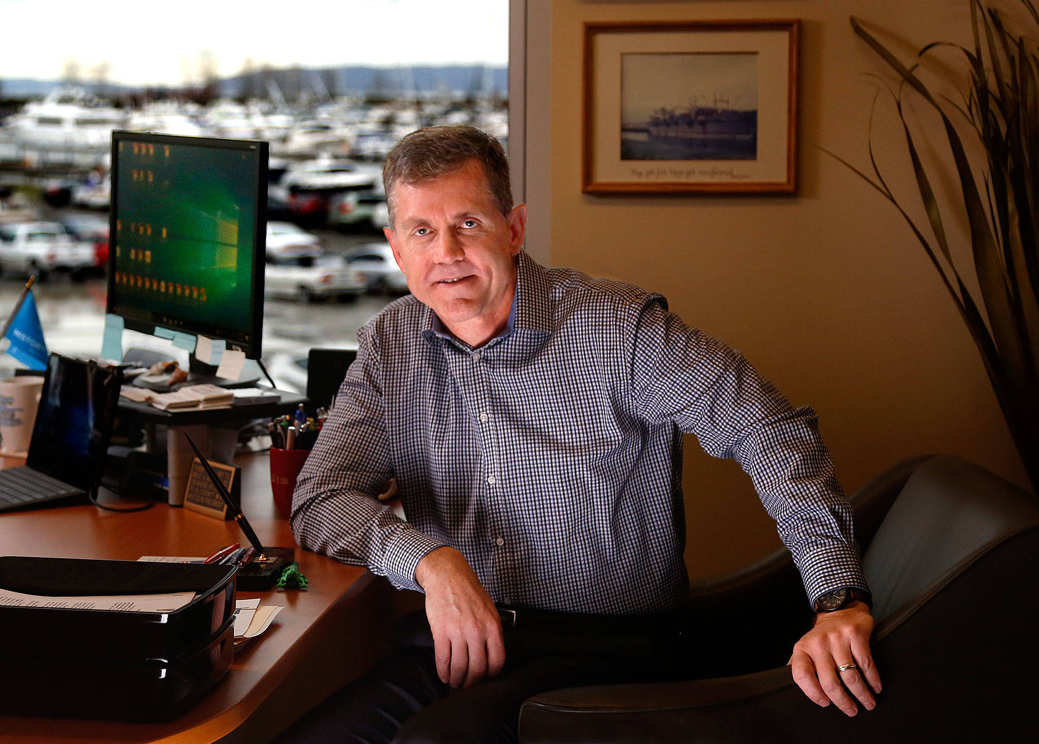 Port of Everett CEO Les Reardanz has been called up and will be spending much of the year away from his office. He is going to Afghanistan. (Dan Bates / The Herald)