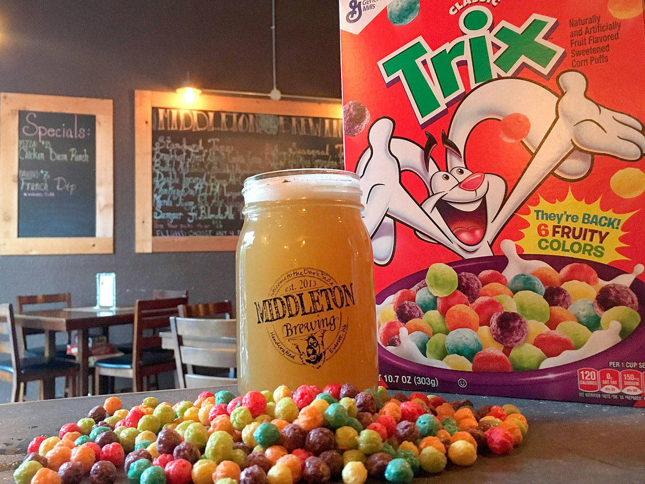 Brewer Geoff Middleton mixed Trix cereal in his new Absofruitelicious IPA. (Photo by Aaron Swaney)