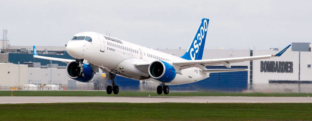 A Bombardier CS300 jetliner. (Washington Post News Service) 
