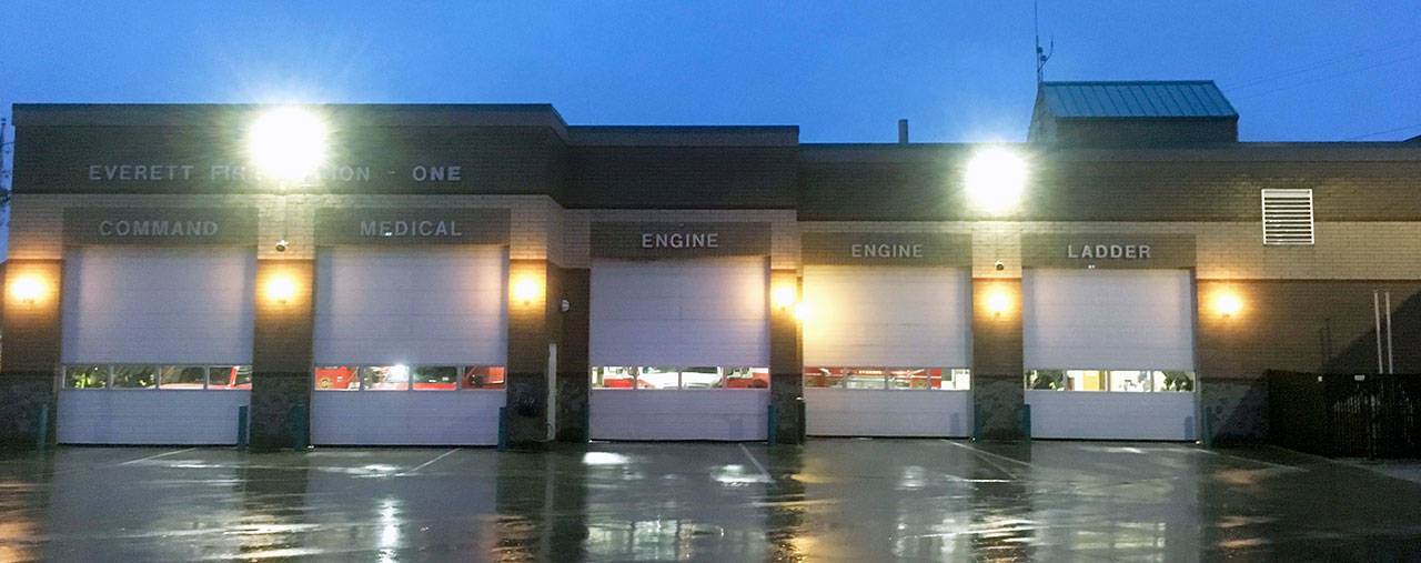 Everett Fire Station #1 on Rucker Ave. is seen here on Dec. 18, 2017. (Herald file)