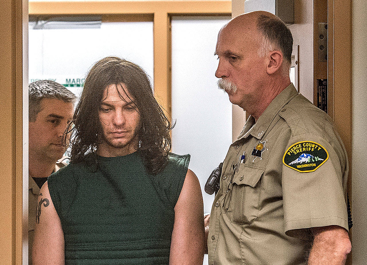 Pierce County prosecutors have charged Frank Pawul, 32, with first-degree murder in the death of sheriff’s Deputy Daniel McCartney, who was fatally shot Sunday after responding to an armed robbery at a Frederickson home. Pawul, appearing in Pierce County Superior Court Thursday, faces one count each of first-degree murder, first-degree kidnapping and second-degree unlawful possession of a firearm. His bail was set at $5 million. (David Montesino/The News Tribune via AP)