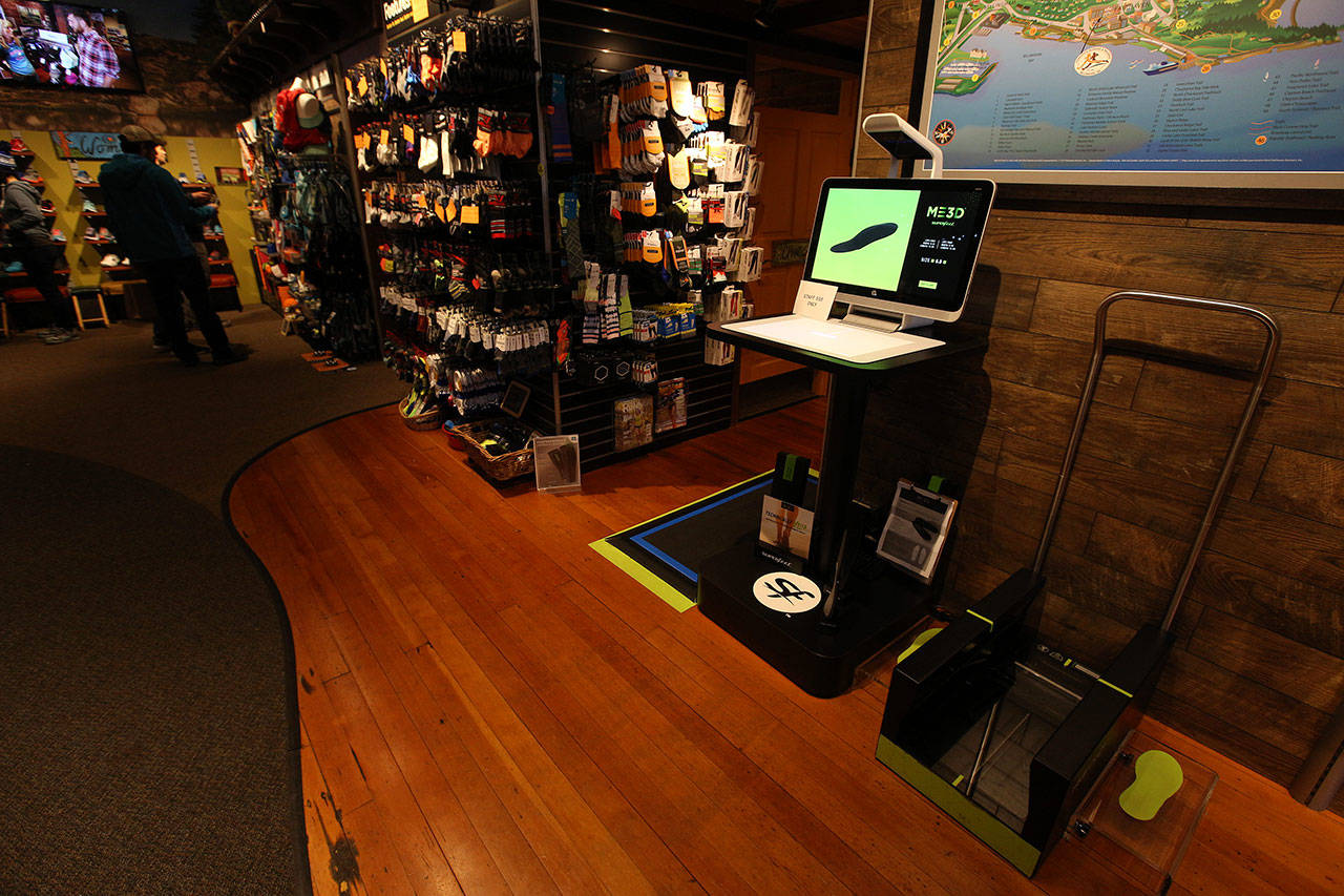 Superfeet FitStation, which makes 3-D scans of customers feet, at Fairhaven Runners in Bellingham. (Andy Bronson | The Herald)